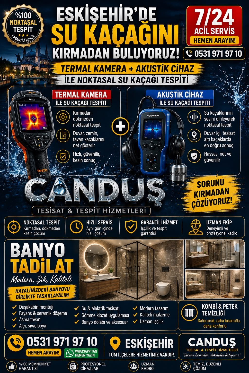 Eskişehir su kaçağı tespiti ve banyo tadilatı CANDUS